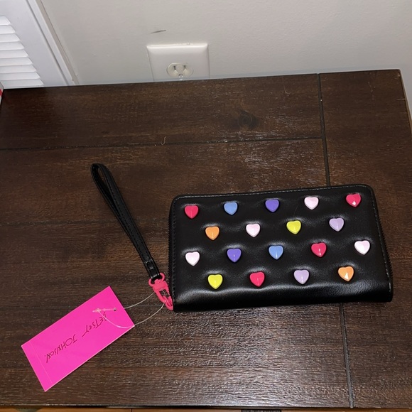 Betsey Johnson Handbags - NWT Betsey Johnson Rainbow Studded Hearts Wristlet Wallet